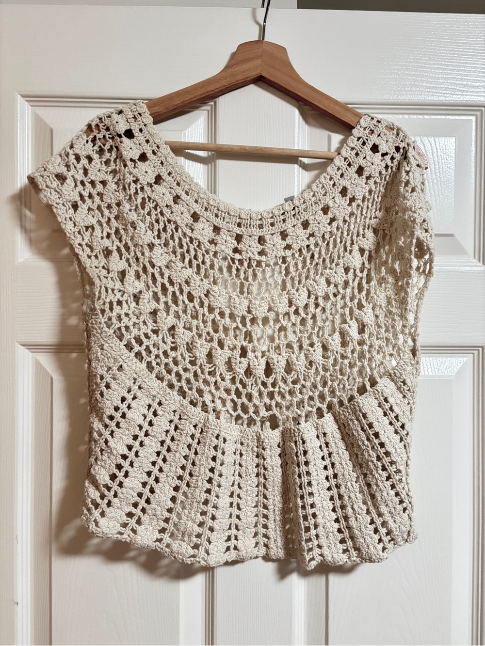 Crochet Open-Knit Cream Top